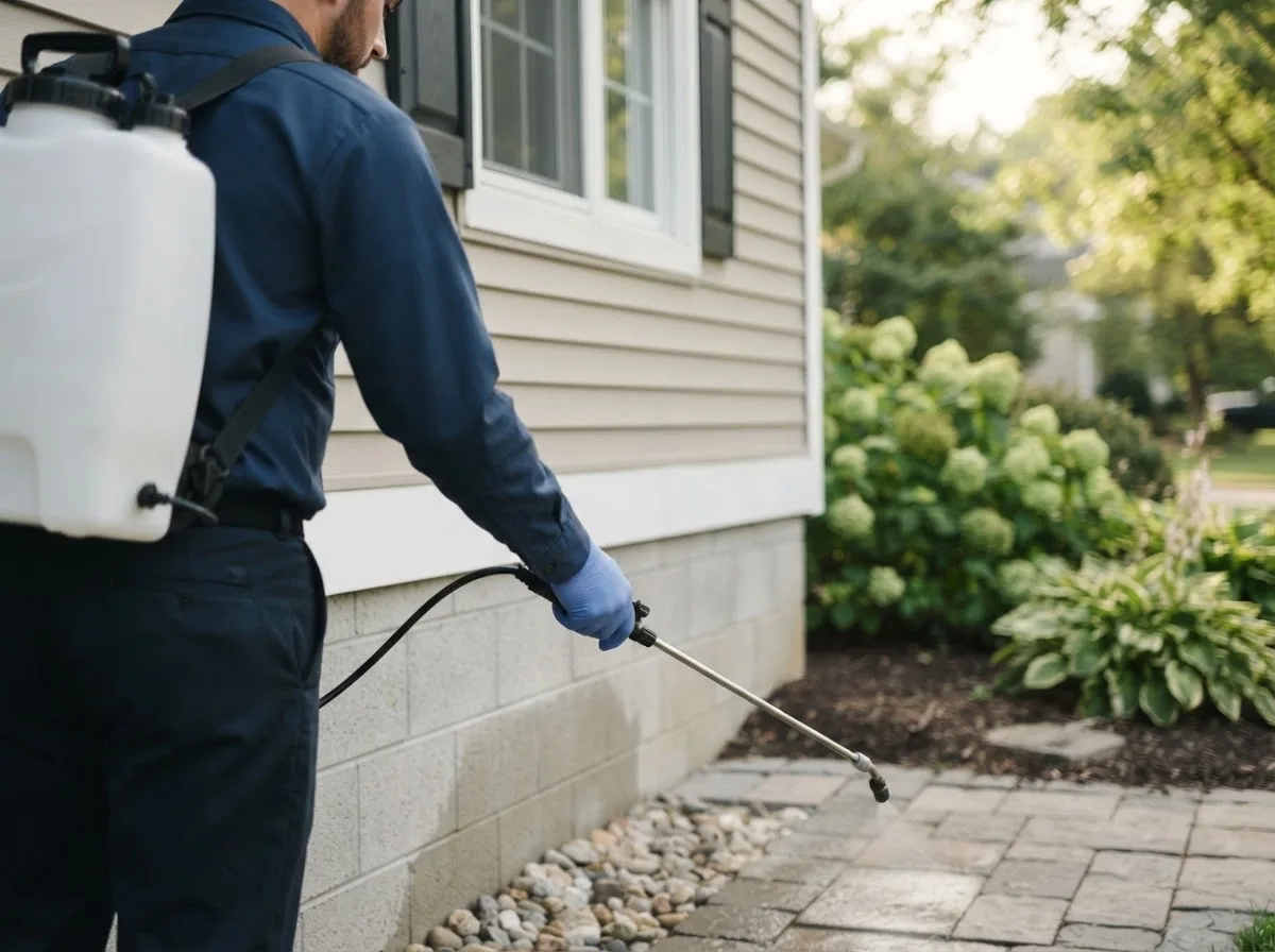 Pest control technician inspecting a home in Reisterstown, MD